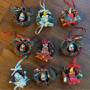 [Vintage] 9 Christmas Tree Wreath Ornaments